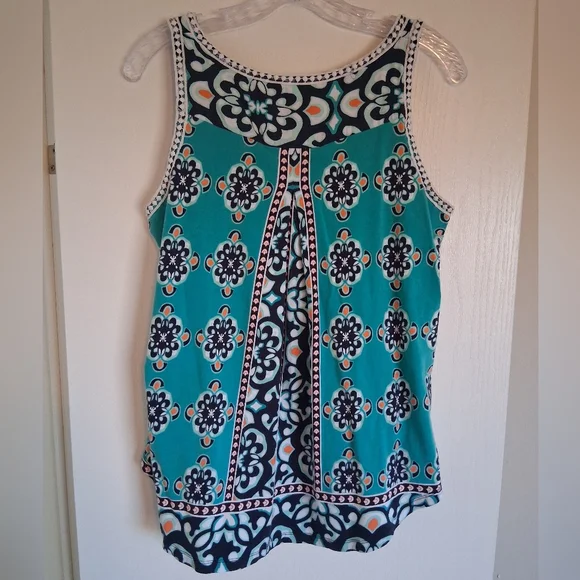 Crown & Ivy- Teal and Black Patterned  Boho Tank Top. Size M - Picture 2 of 8